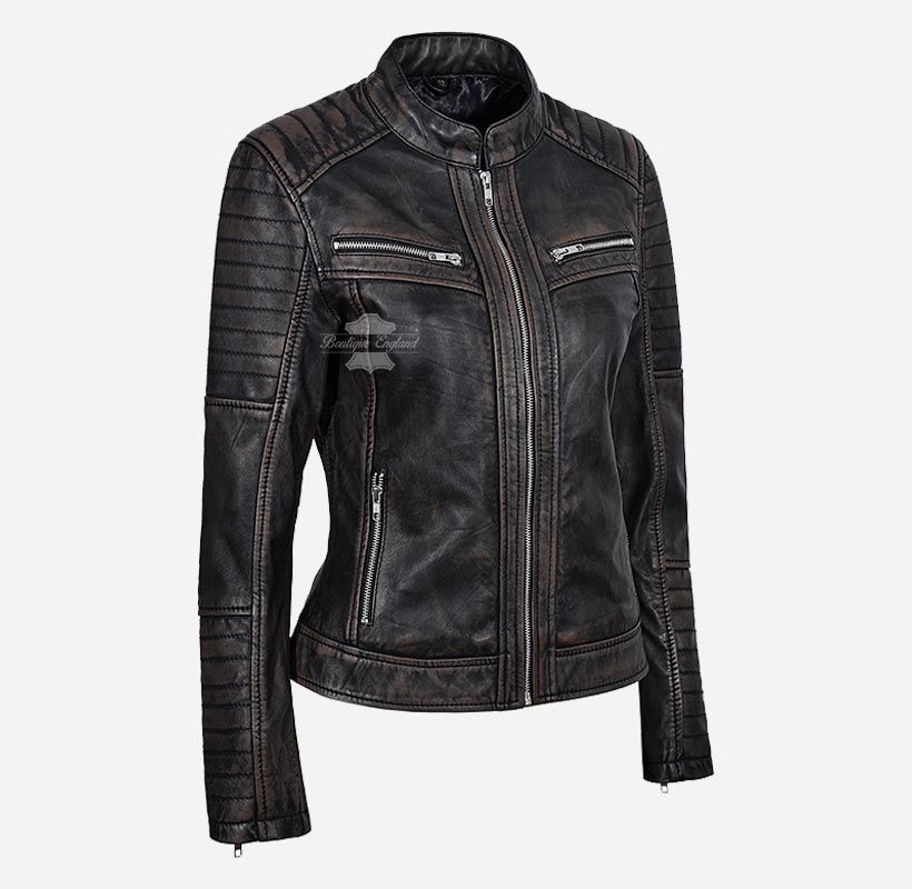 SPEEDSTER Women's Leather Racer Jacket Vintage Waxed