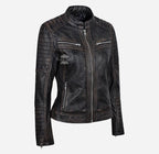 SPEEDSTER Women's Leather Racer Jacket Vintage Waxed