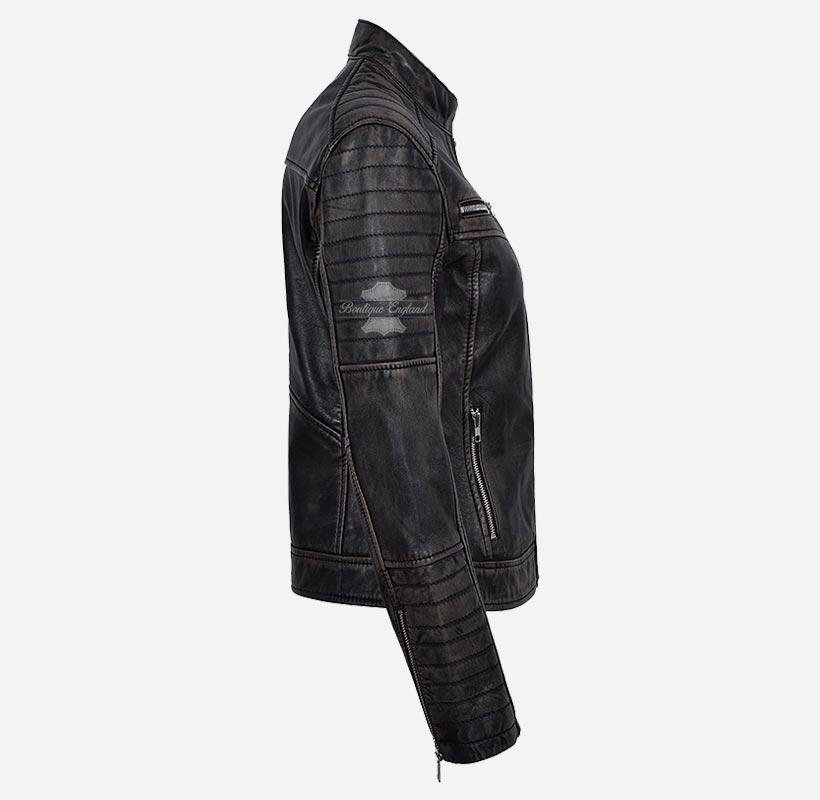 SPEEDSTER Women's Leather Racer Jacket Vintage Waxed