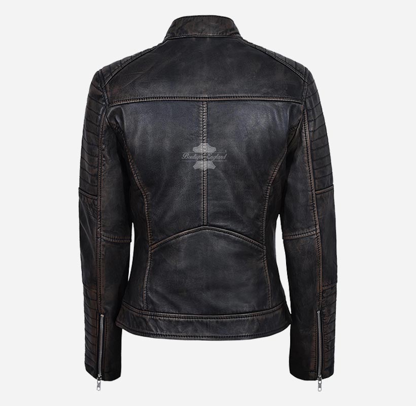 SPEEDSTER Women's Leather Racer Jacket Vintage Waxed