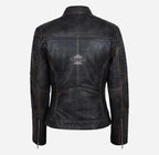 SPEEDSTER Women's Leather Racer Jacket Vintage Waxed