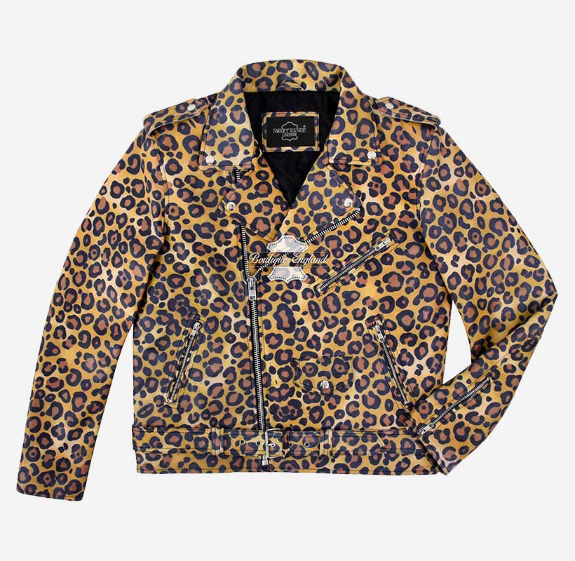 BRANDO Mens Leopard Print Leather Biker Jacket Exotic Leather Jacket