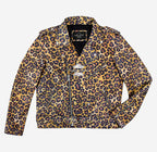 BRANDO Mens Leopard Print Leather Biker Jacket Exotic Leather Jacket
