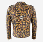 BRANDO Mens Leopard Print Leather Biker Jacket Exotic Leather Jacket