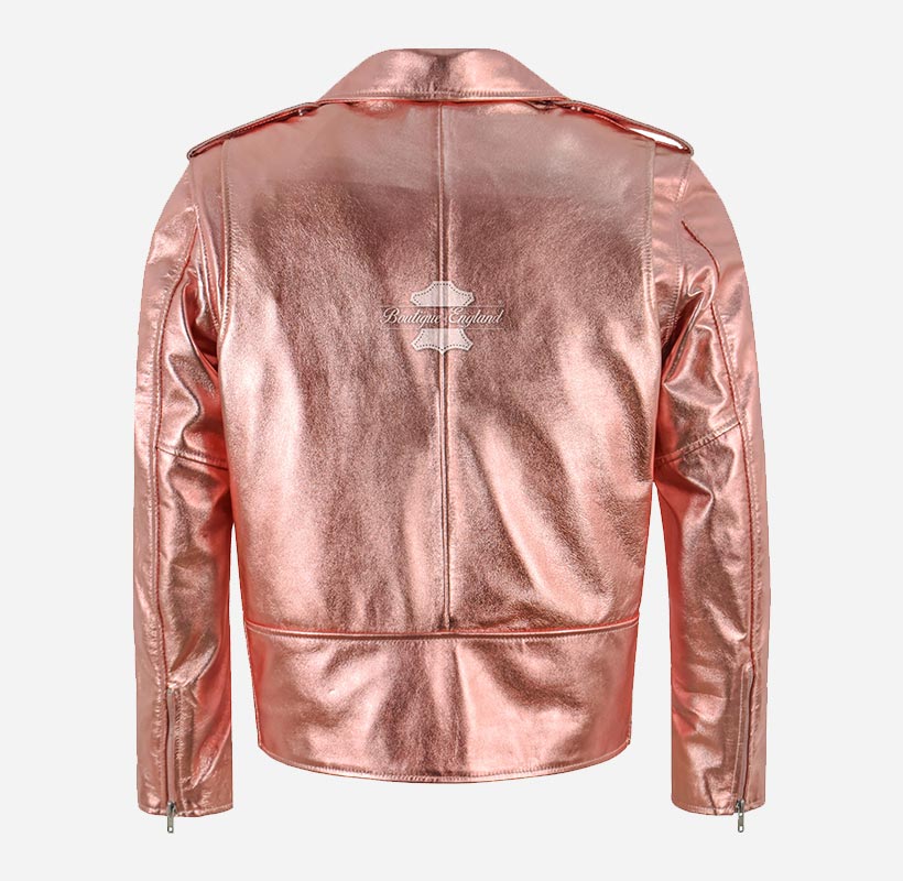 GLAMOROUS BRANDO Men's Metallic Pink Leather Biker Jacket