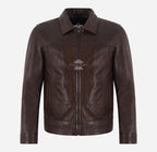 ELDENBERG Men's Brown Leather Collared Jacket