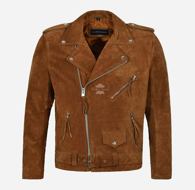 BRANDO Men's Suede Leather Classic Biker Jacket