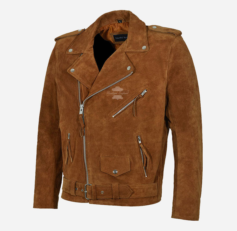 BRANDO Men's Suede Leather Classic Biker Jacket