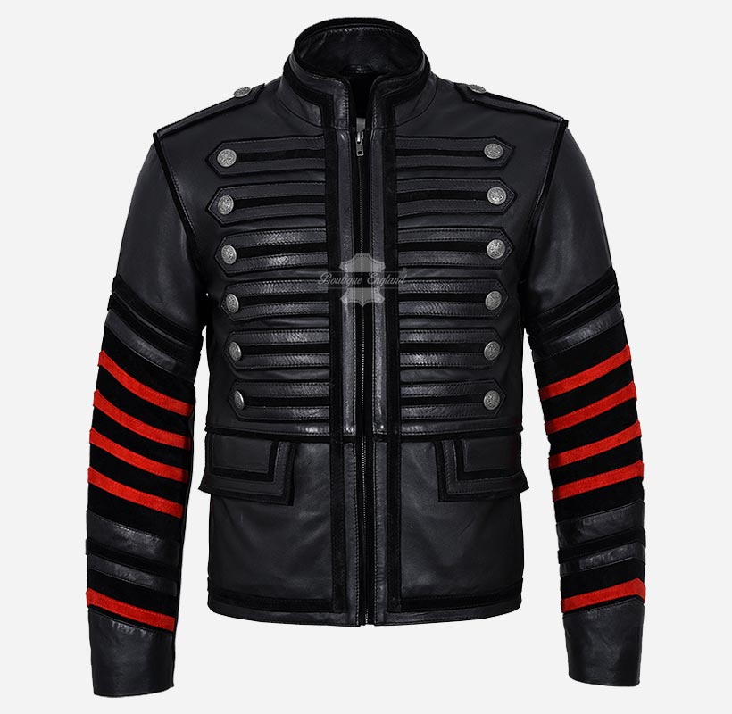HUSSAR Studded Parade Style Leather Jacket For Mens
