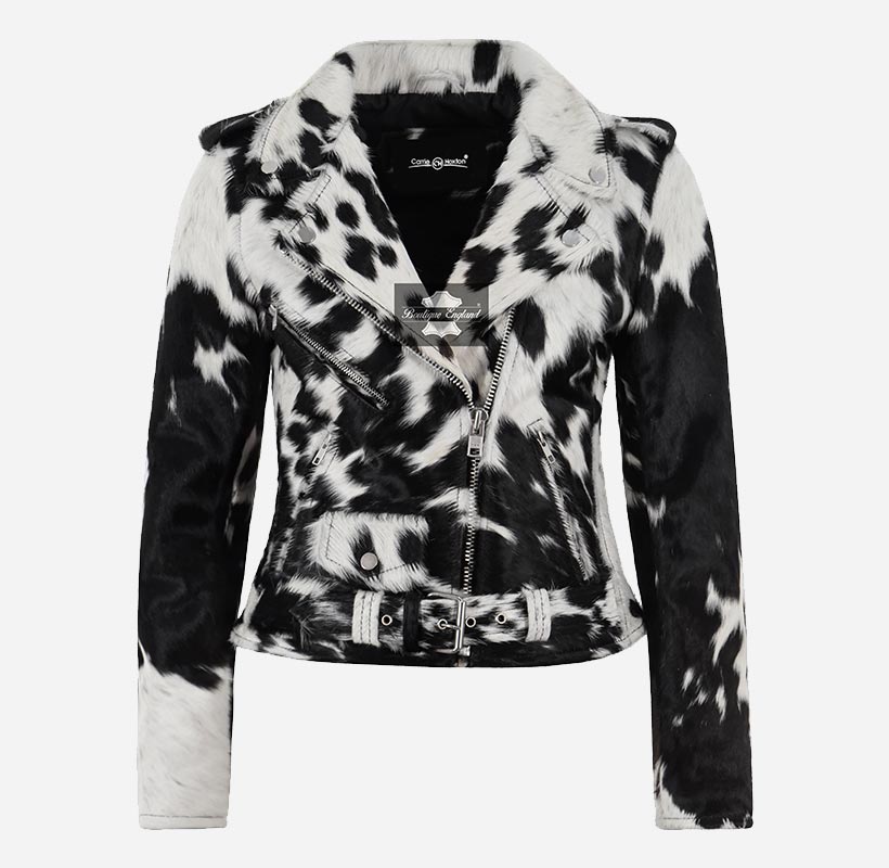 KOXXI Women's Cowhide Leather Fur Jacket Black