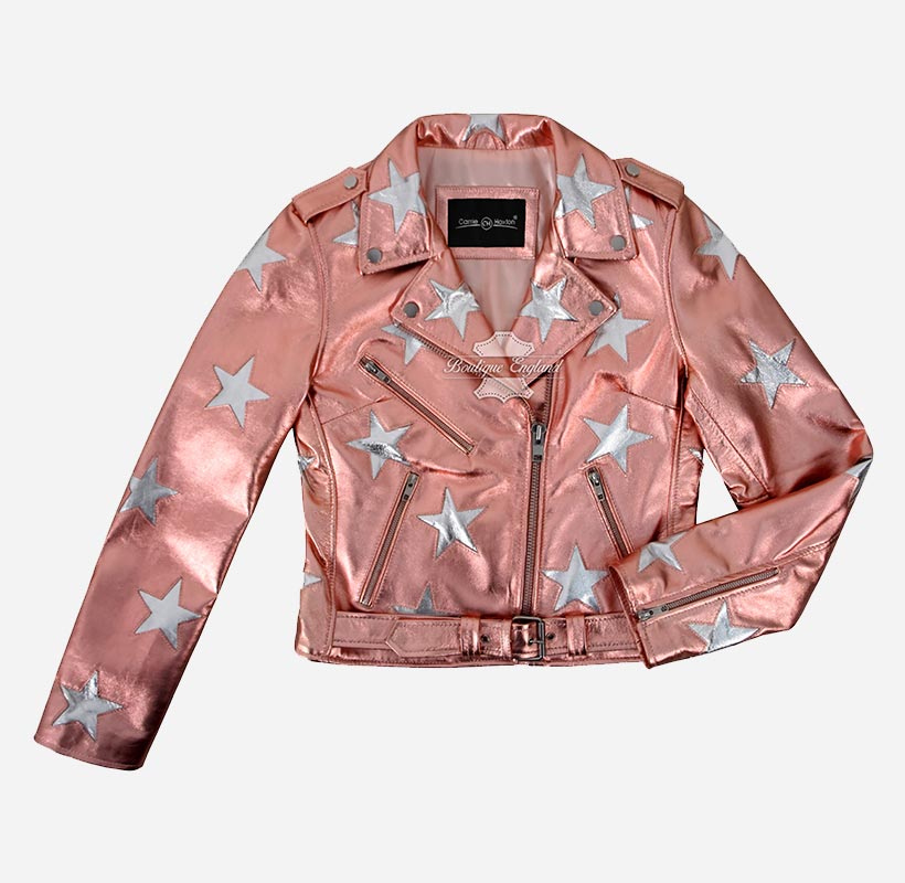 STARLIGHT Women’s Metallic Pink Leather Star Jacket