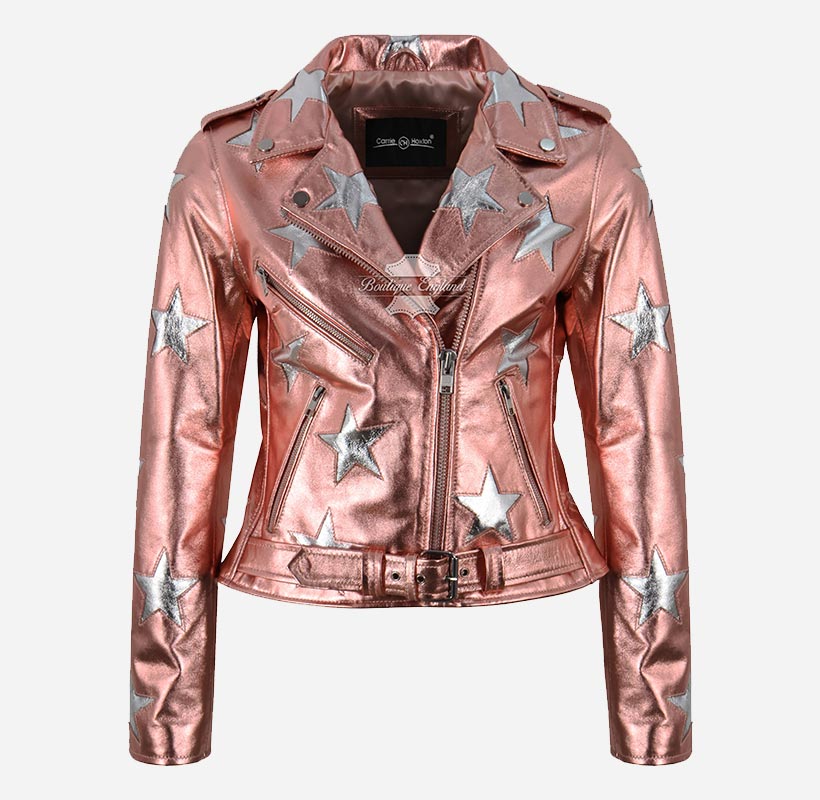 STARLIGHT Women’s Metallic Pink Leather Star Jacket