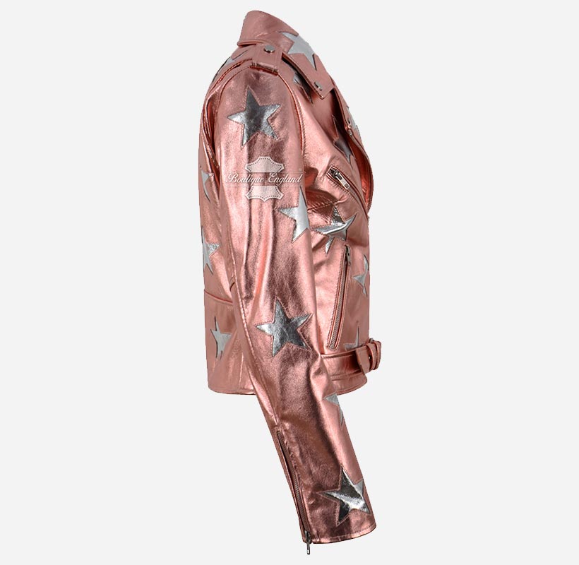 STARLIGHT Women’s Metallic Pink Leather Star Jacket