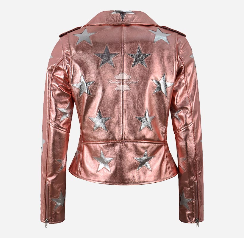STARLIGHT Women’s Metallic Pink Leather Star Jacket