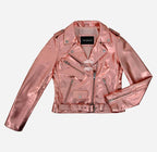 LUNELLE Women's Leather Biker Jacket in Metallic Pink