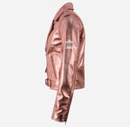 LUNELLE Women's Leather Biker Jacket in Metallic Pink