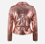 LUNELLE Women's Leather Biker Jacket in Metallic Pink