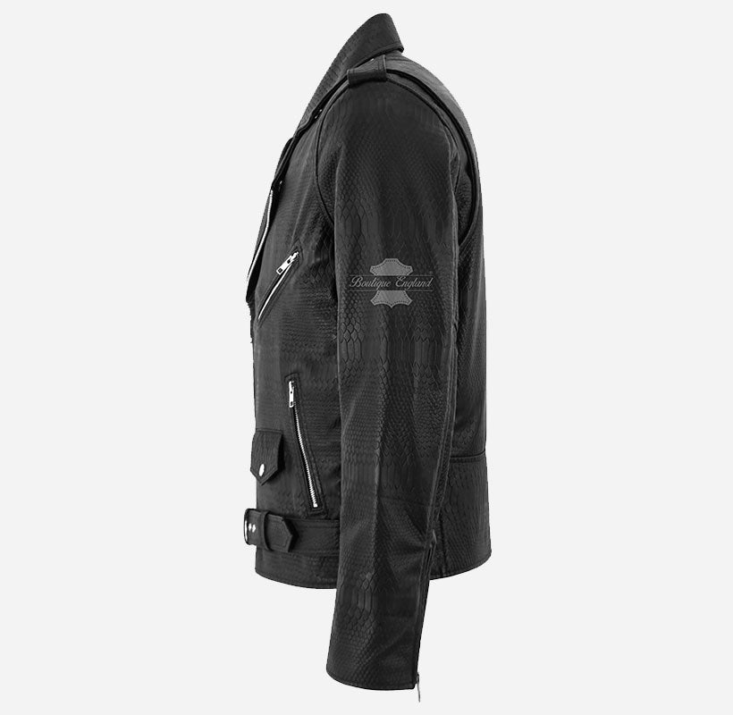 BRANDO Men's Snake Print Leather Biker Jacket