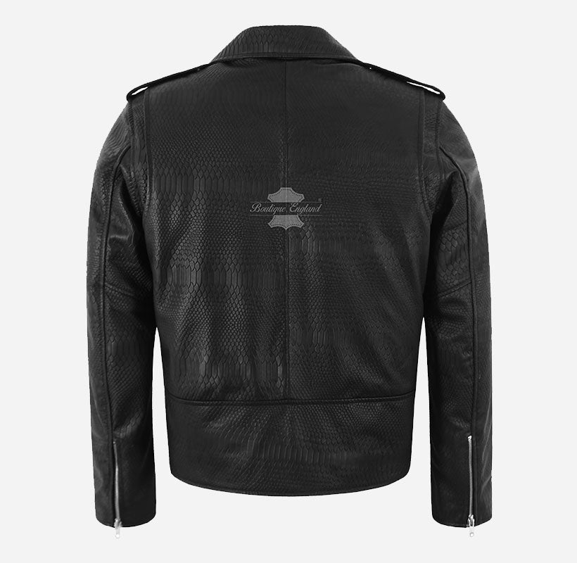 BRANDO Men's Snake Print Leather Biker Jacket