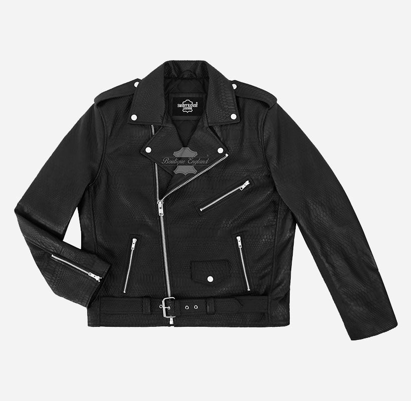 BRANDO Women's Snake Print Leather Biker Jacket