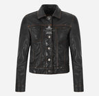 TRUCKER Leather Denim Jacket For Women Washed Leather Shirt Jacket