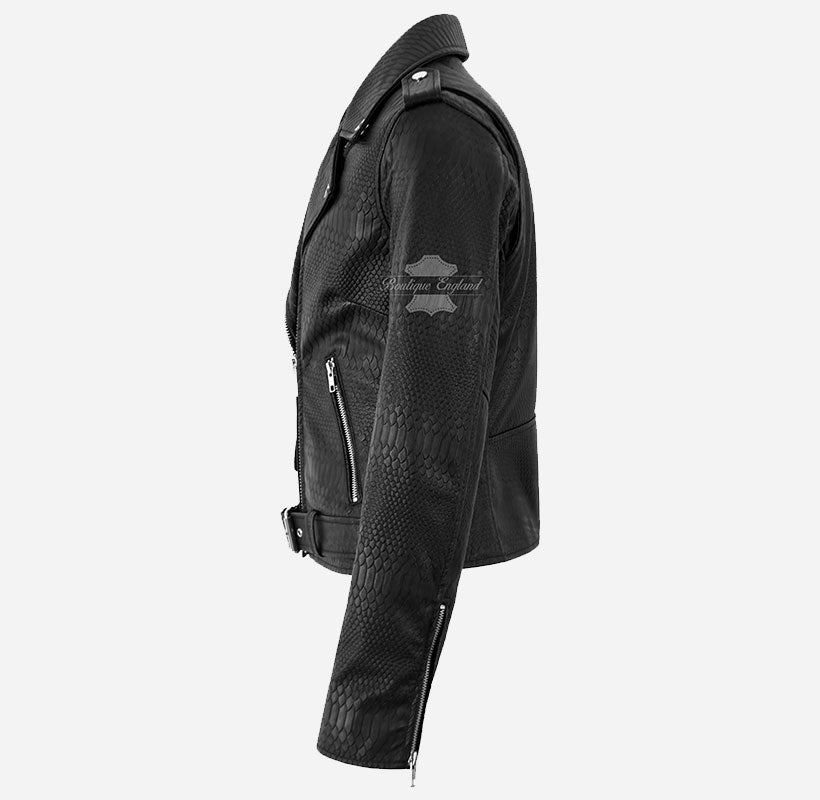 BRANDO Women's Snake Print Leather Biker Jacket