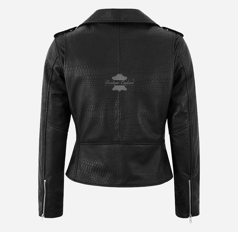 BRANDO Women's Snake Print Leather Biker Jacket