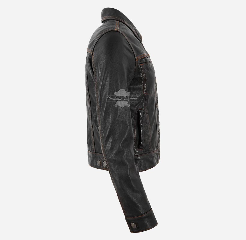 TRUCKER Leather Denim Jacket For Women Washed Leather Shirt Jacket