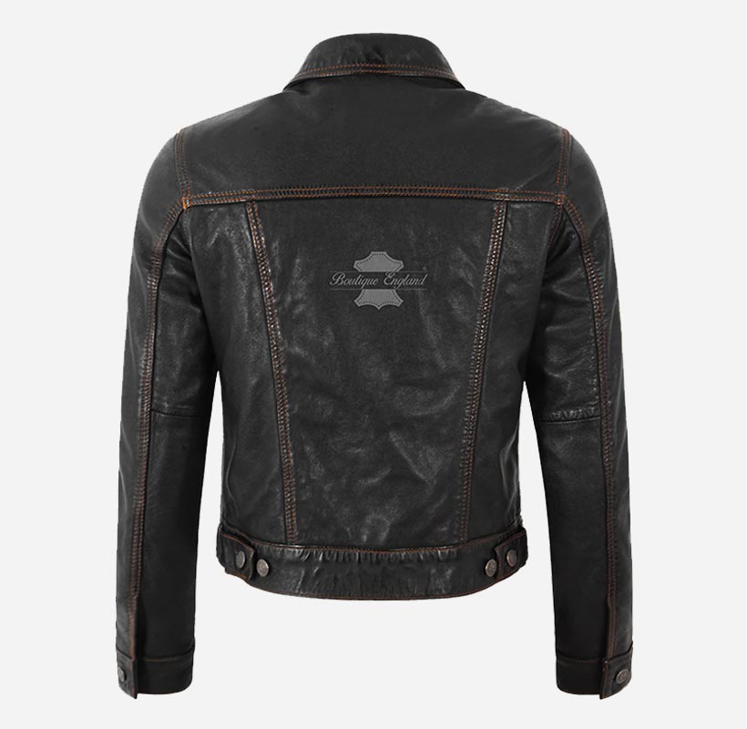 TRUCKER Leather Denim Jacket For Women Washed Leather Shirt Jacket