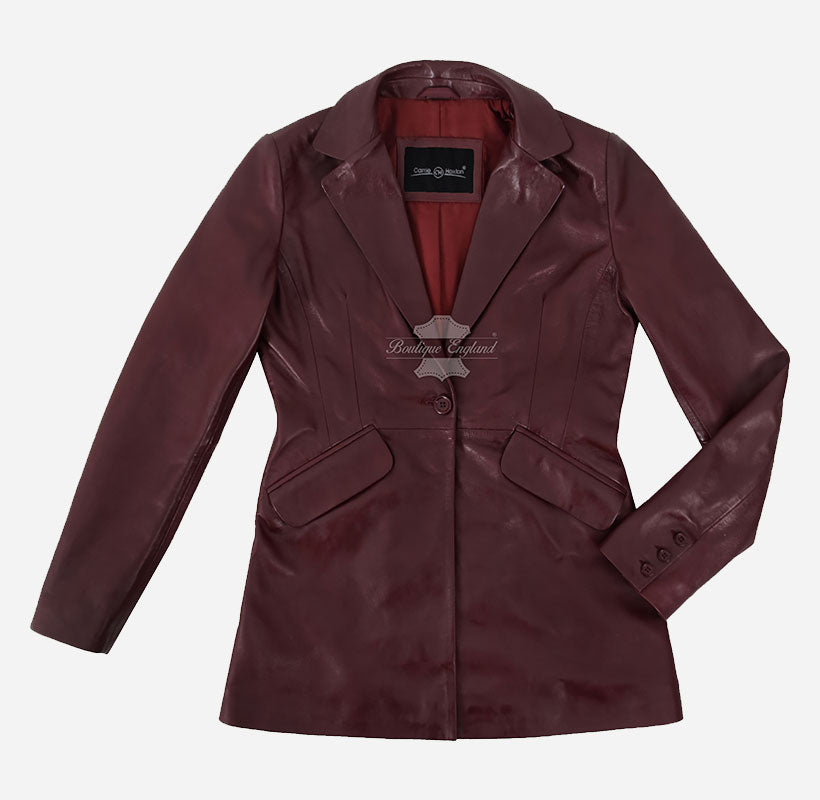 OXEYE Women's Leather Blazer Maroon