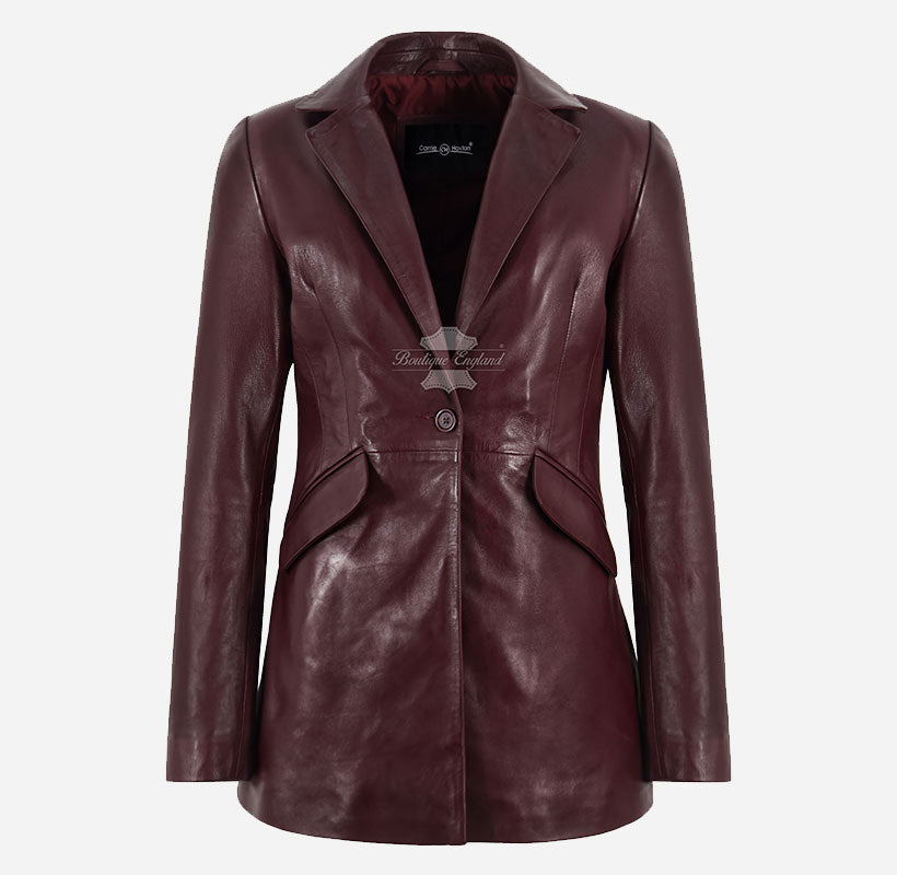 OXEYE Women's Leather Blazer Maroon