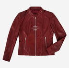 WAVERLY Women's Leather Racer Jacket in Dark Red