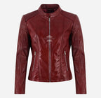 WAVERLY Women's Leather Racer Jacket in Dark Red