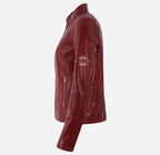 WAVERLY Women's Leather Racer Jacket in Dark Red