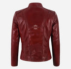 WAVERLY Women's Leather Racer Jacket in Dark Red