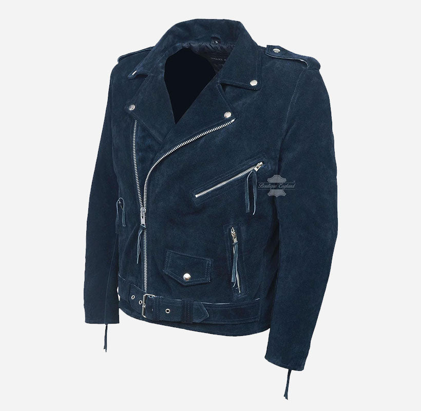 BRANDO Men's Suede Leather Classic Biker Jacket