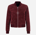 AETHER Women's Suede Bomber Jacket Maroon
