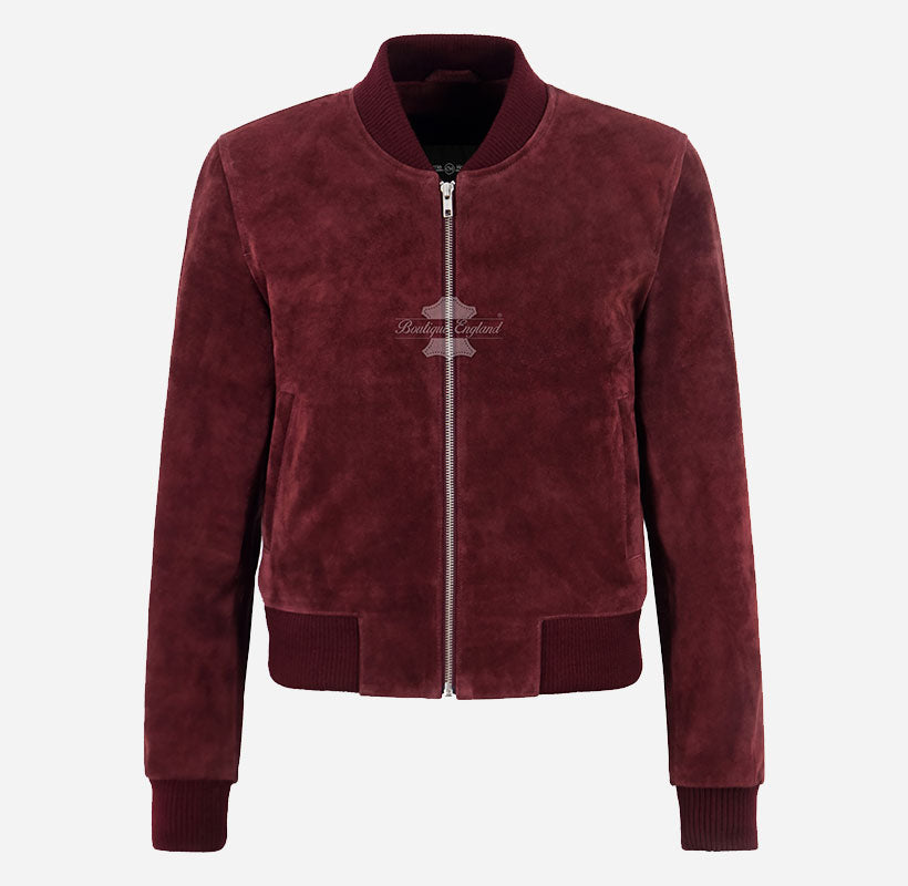 AETHER Women's Suede Bomber Jacket Maroon