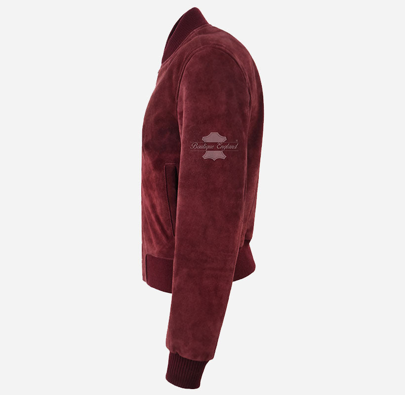 AETHER Women's Suede Bomber Jacket Maroon
