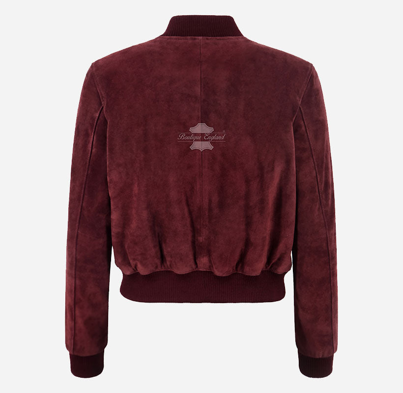 AETHER Women's Suede Bomber Jacket Maroon