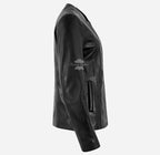 SOAVA Women's Collarless Leather Jacket Black