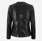 SOAVA Women's Collarless Leather Jacket Black