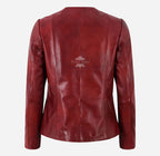 SOAVA Women's Collarless Leather Jacket Dark Red