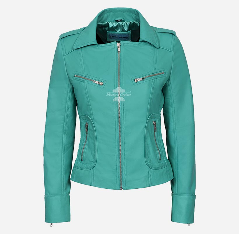 RIDER Women's Casual Center Zip Leather Biker Jacket