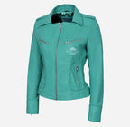 RIDER Women's Casual Center Zip Leather Biker Jacket