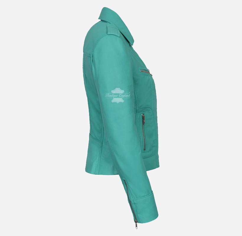 RIDER Women's Casual Center Zip Leather Biker Jacket