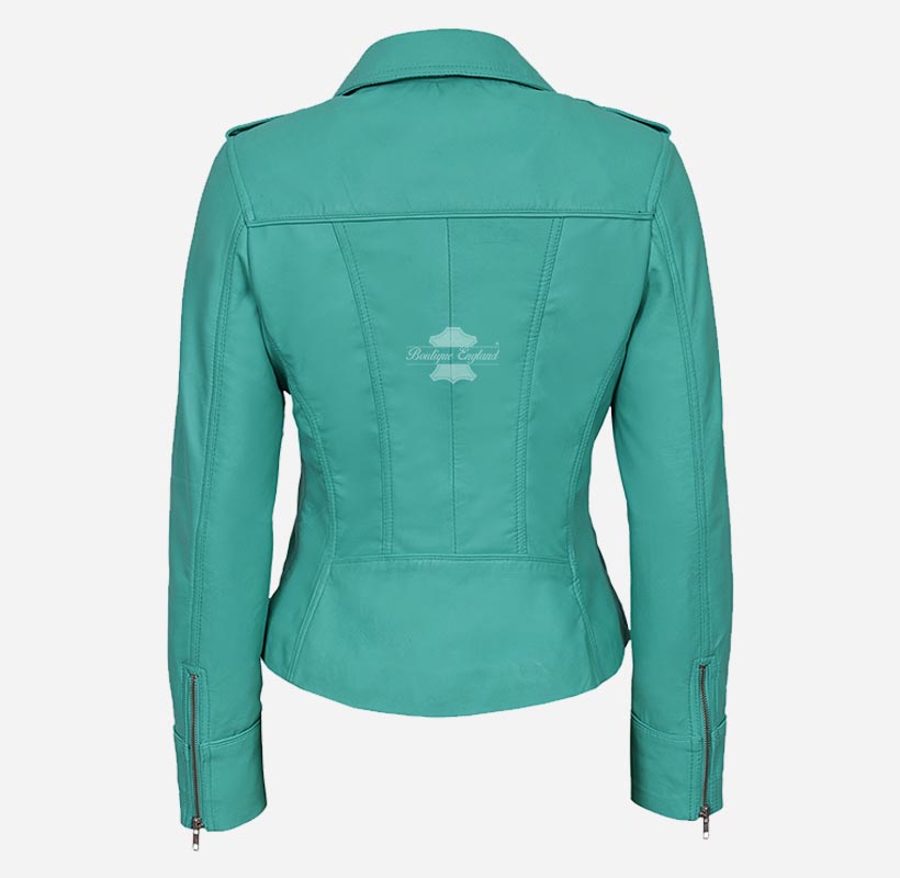 RIDER Women's Casual Center Zip Leather Biker Jacket