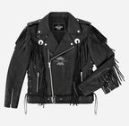 OETHEN Men's Cowboy Fringes Detailing Leather Biker Jacket