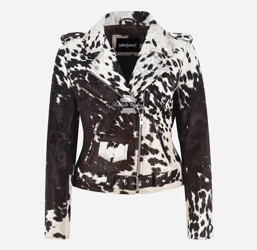 KOXXI Women's Cowhide Leather Fur Jacket Brown