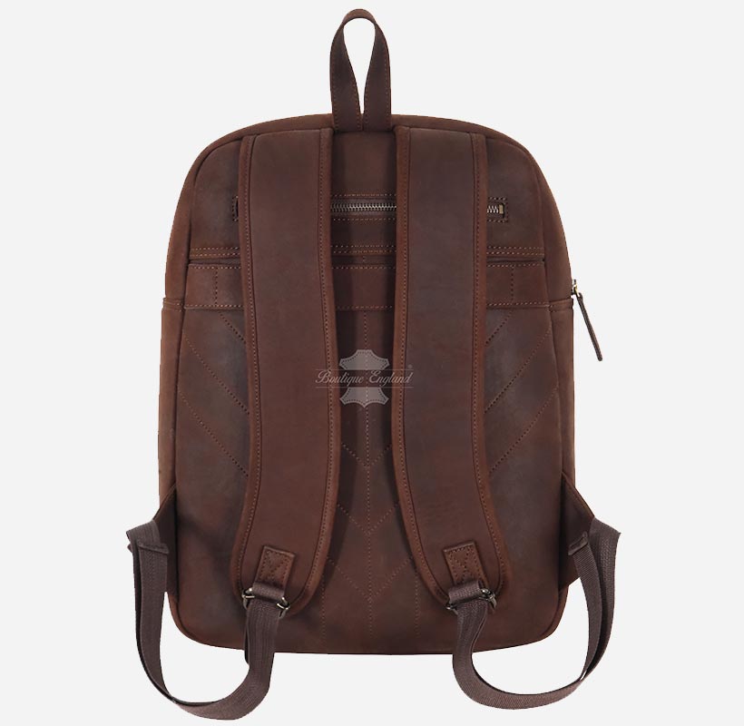 Unisex Vintage Leather Backpack Brown Nubuck Laptop Shoulder Bag